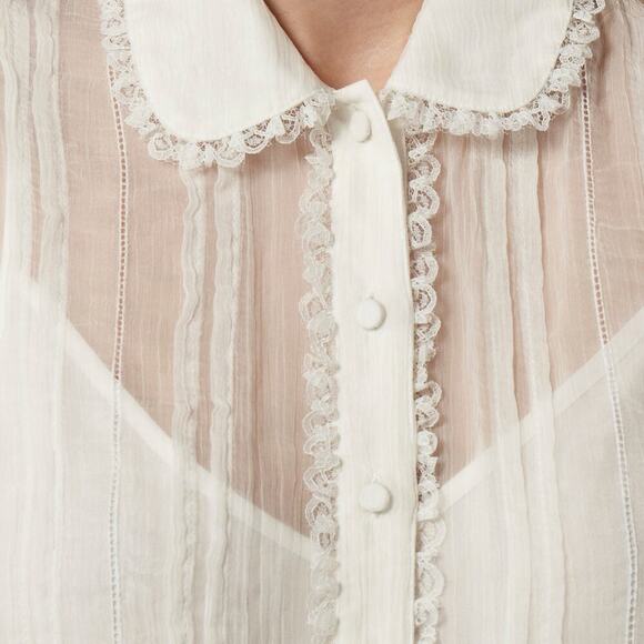 J. Crew Sheer Lace-Trim Button-Up Shirt Short Sleeve Ivory Size 0 NWT - Picture 3 of 12